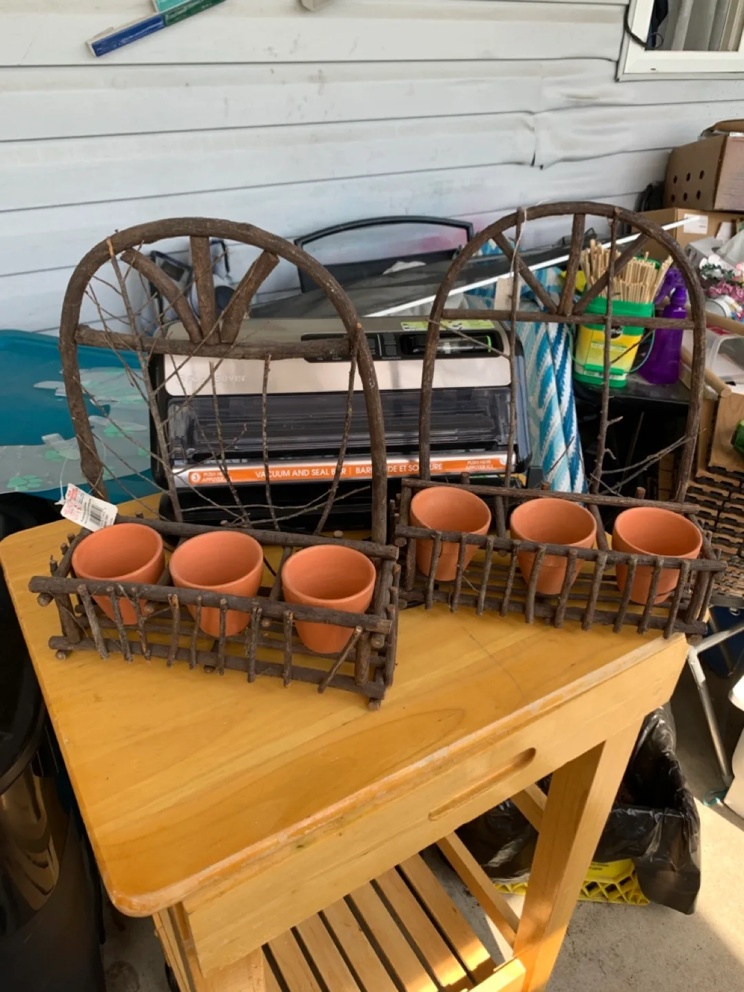 Rustic Wheel & Branch Planter Set thumbnail