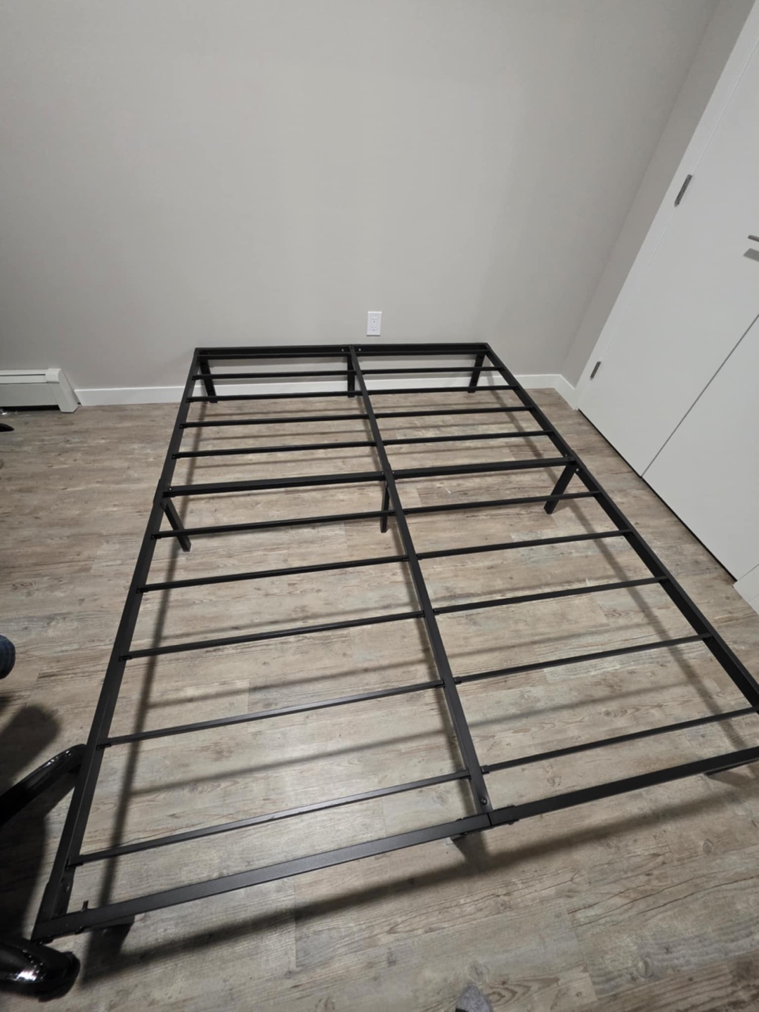 Metal Bed Frame & Grey foam Mattress queen
