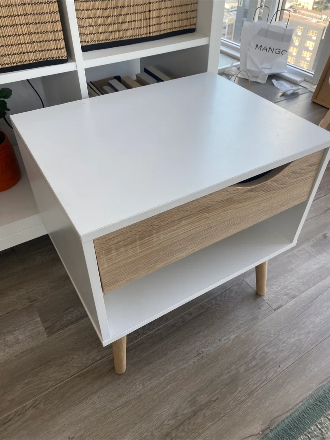 White & Wood Accent Table with Drawer thumbnail