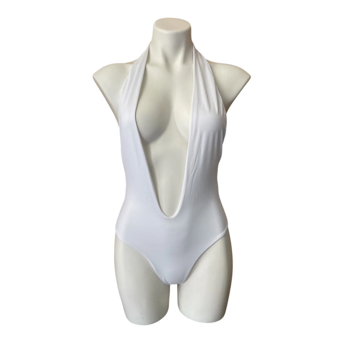 NWT White Halter Monokini Swimsuit Medium thumbnail