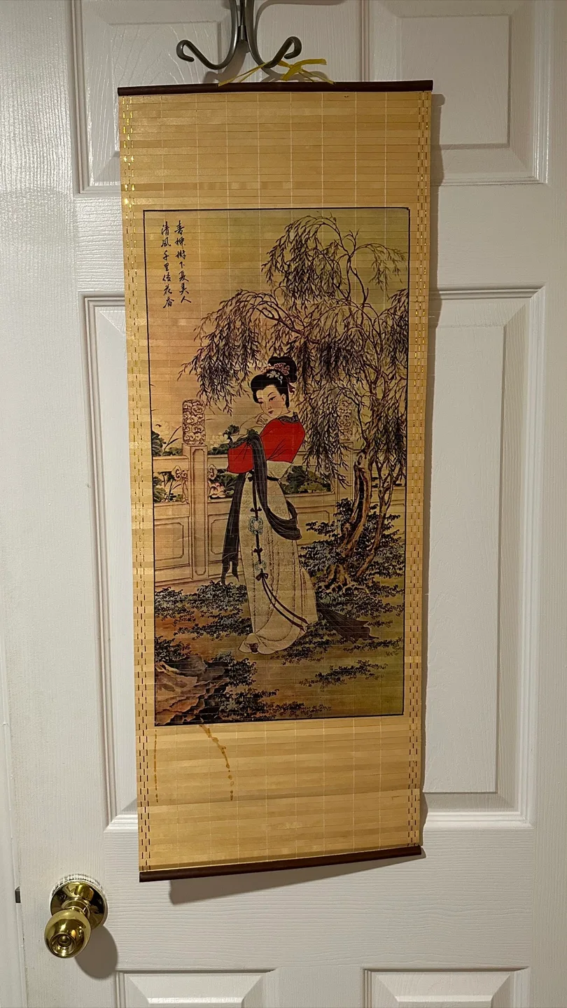 Vintage Chinese Lady wooden Scroll Wall Hanging Art thumbnail