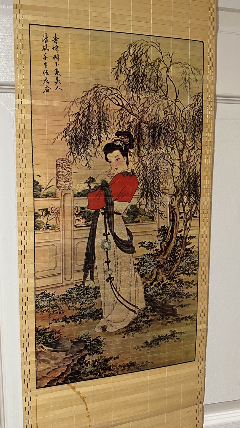 Vintage Chinese Lady wooden Scroll Wall Hanging Art - photo 3