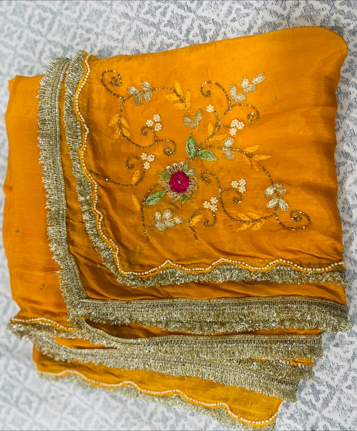 Embroidered Mustard Yellow dupatta thumbnail
