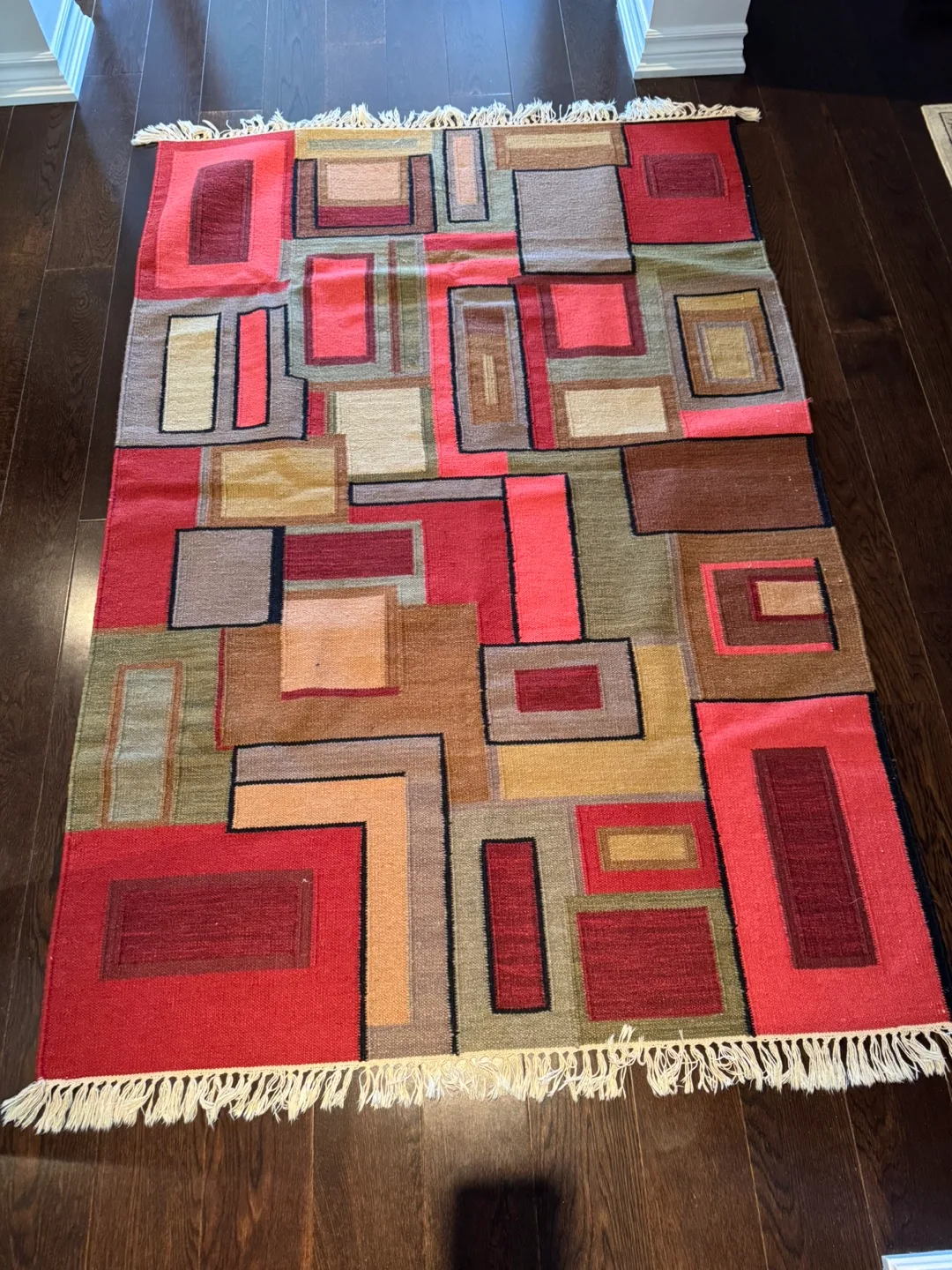 Geometric Area Rug - Red, Beige, Brown thumbnail