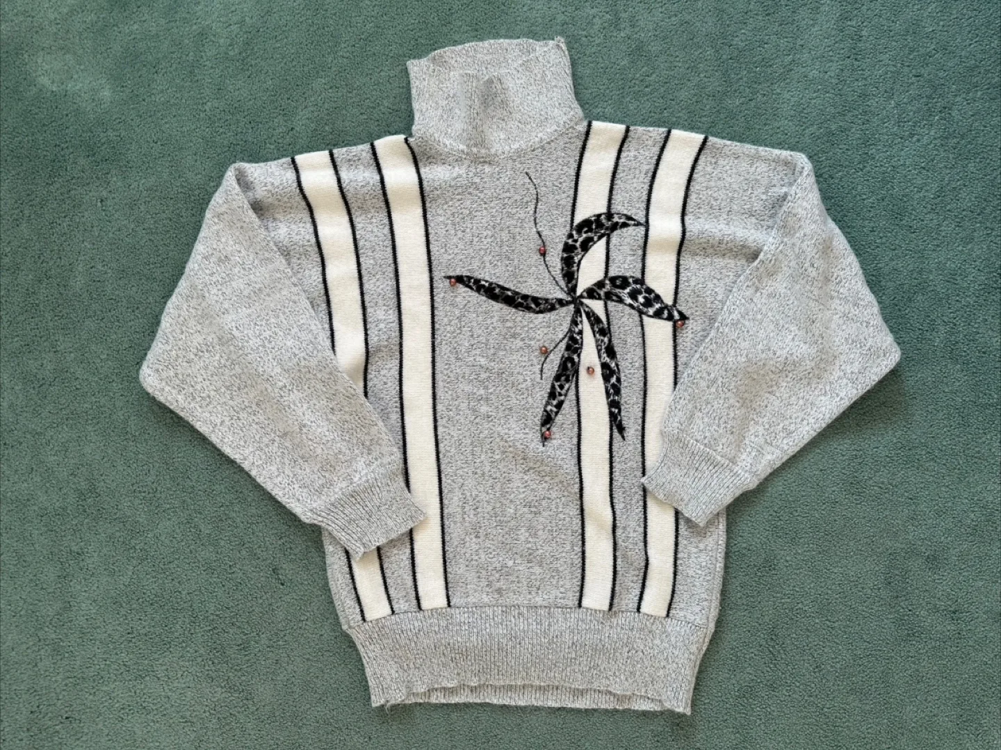 Vintage Grey Striped Turtleneck Sweater thumbnail