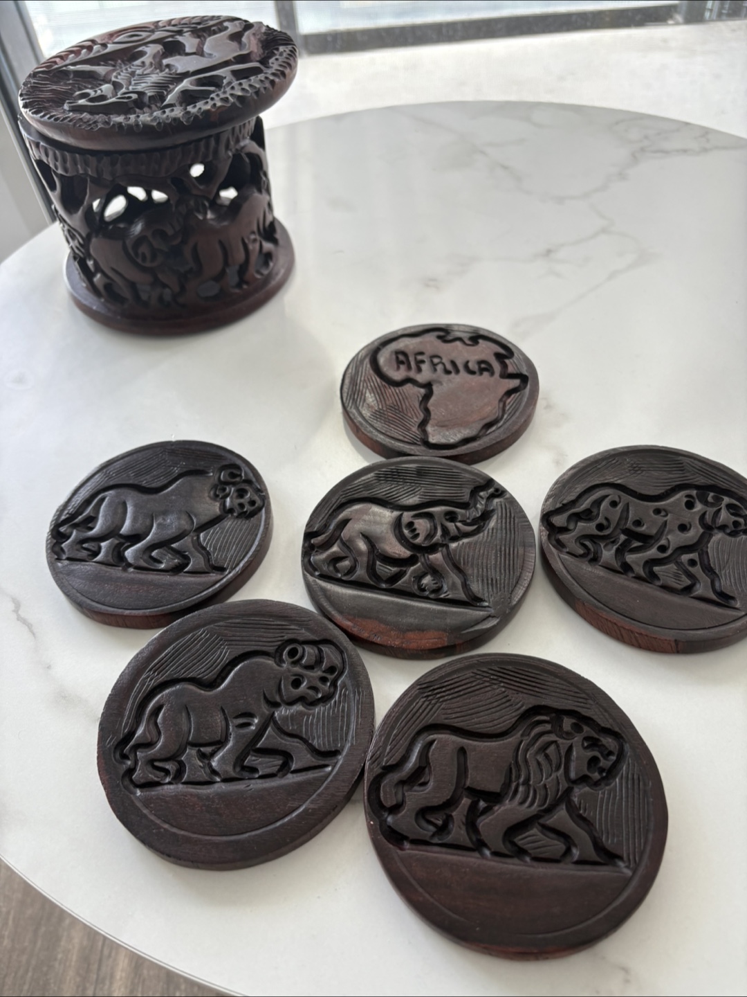 Free Hand Carved African Coaster Set - photo 4