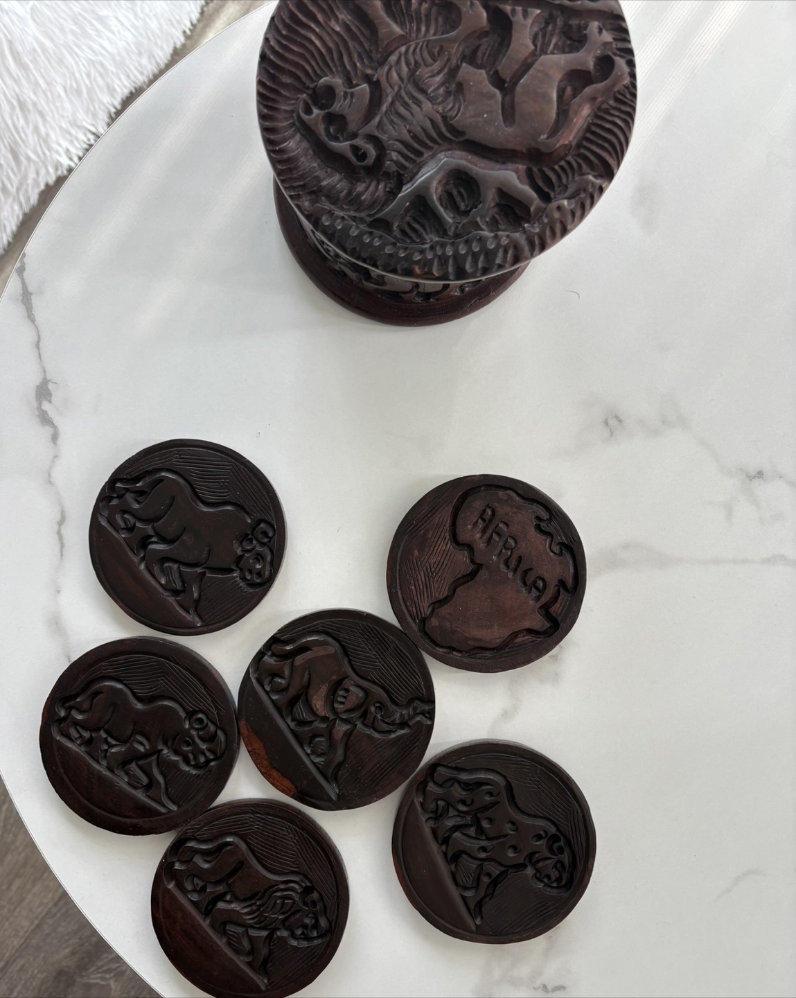 Free Hand Carved African Coaster Set - photo 3