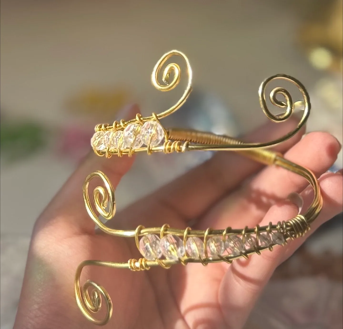 Handmade Gold Beaded Arm Cuffs image indicator(2)