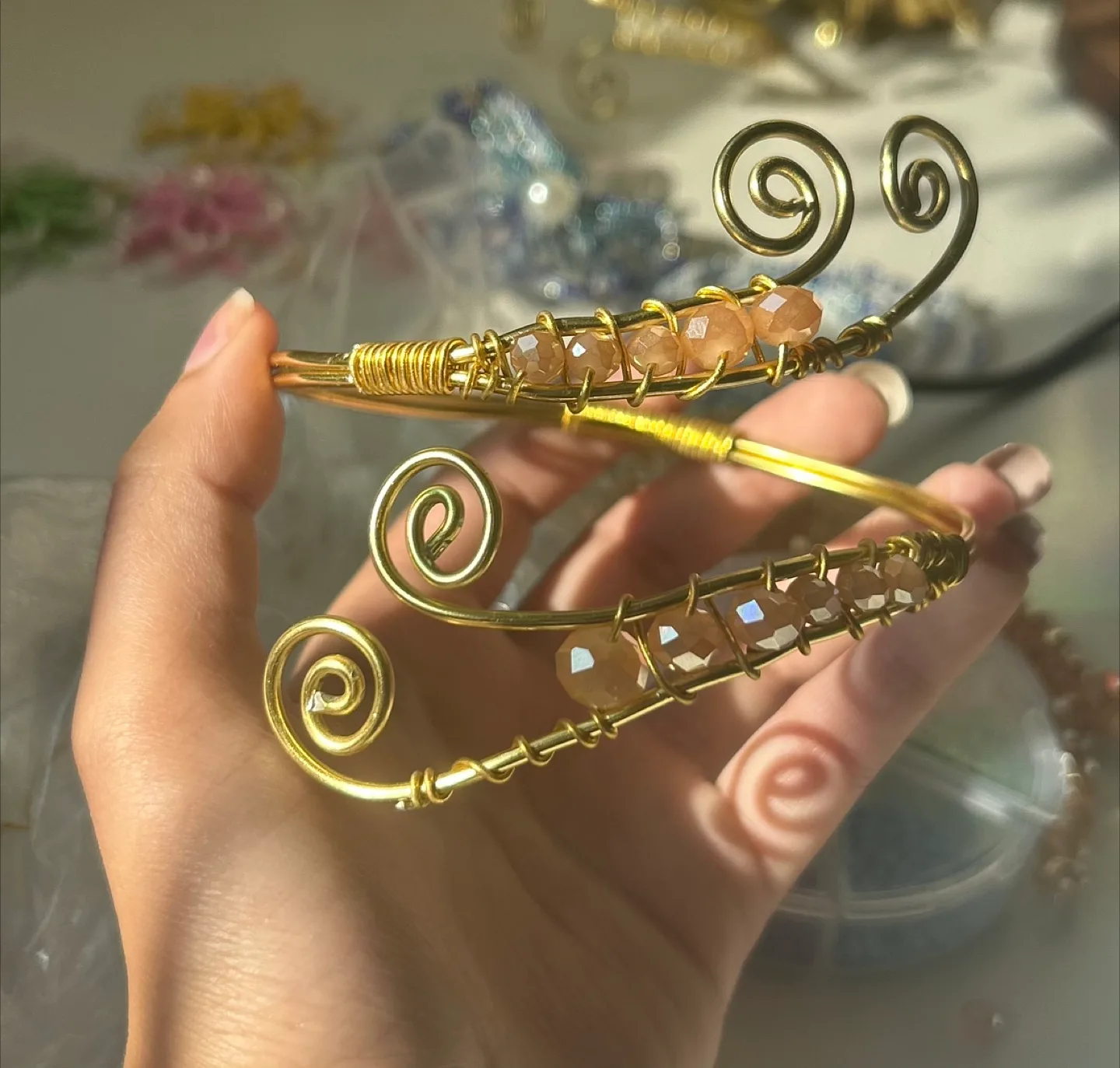 Handmade Gold Beaded Arm Cuffs thumbnail
