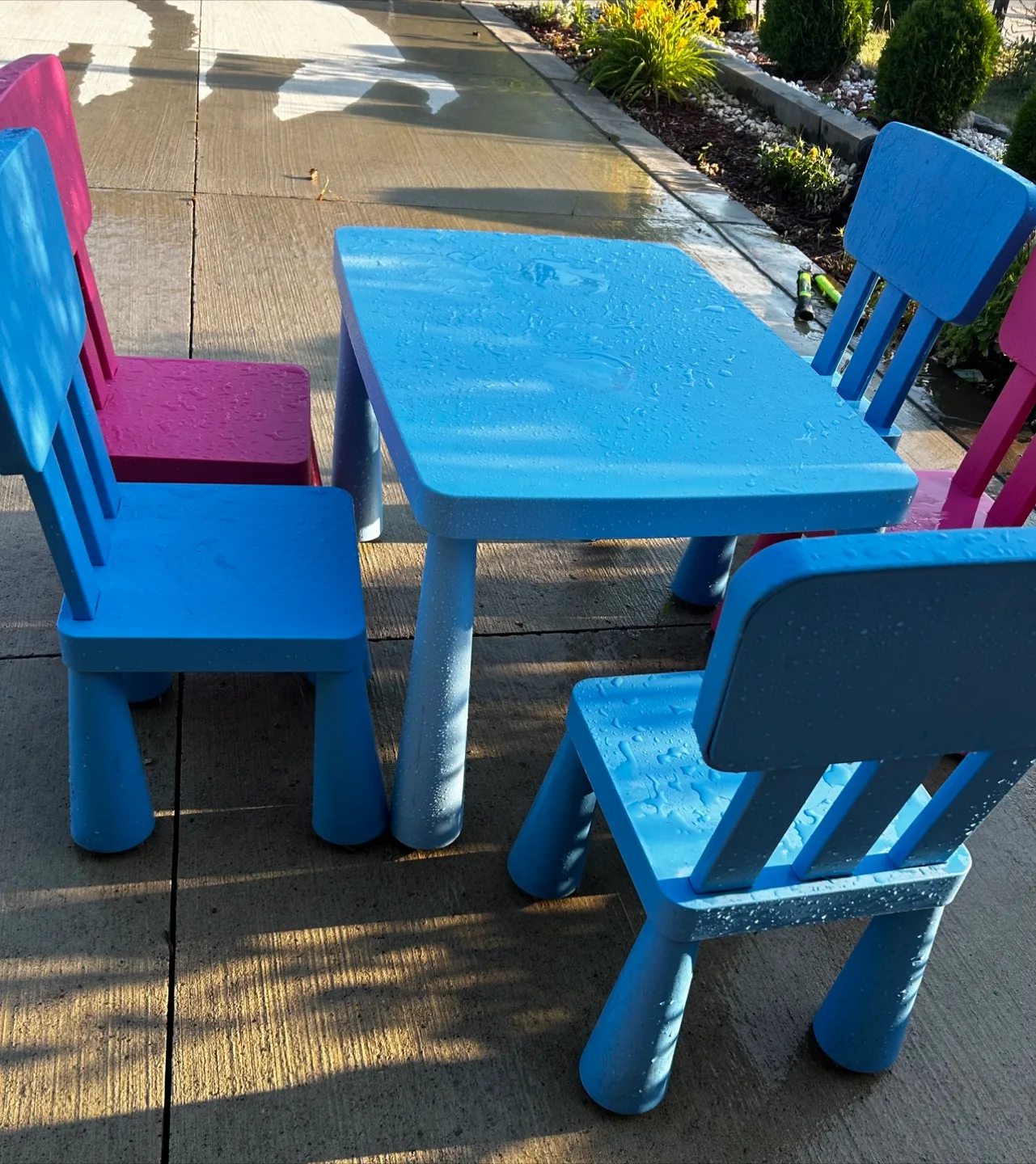 IKEA Lätt Children's Table with 4 Chairs - Blue & Pink image indicator(4)