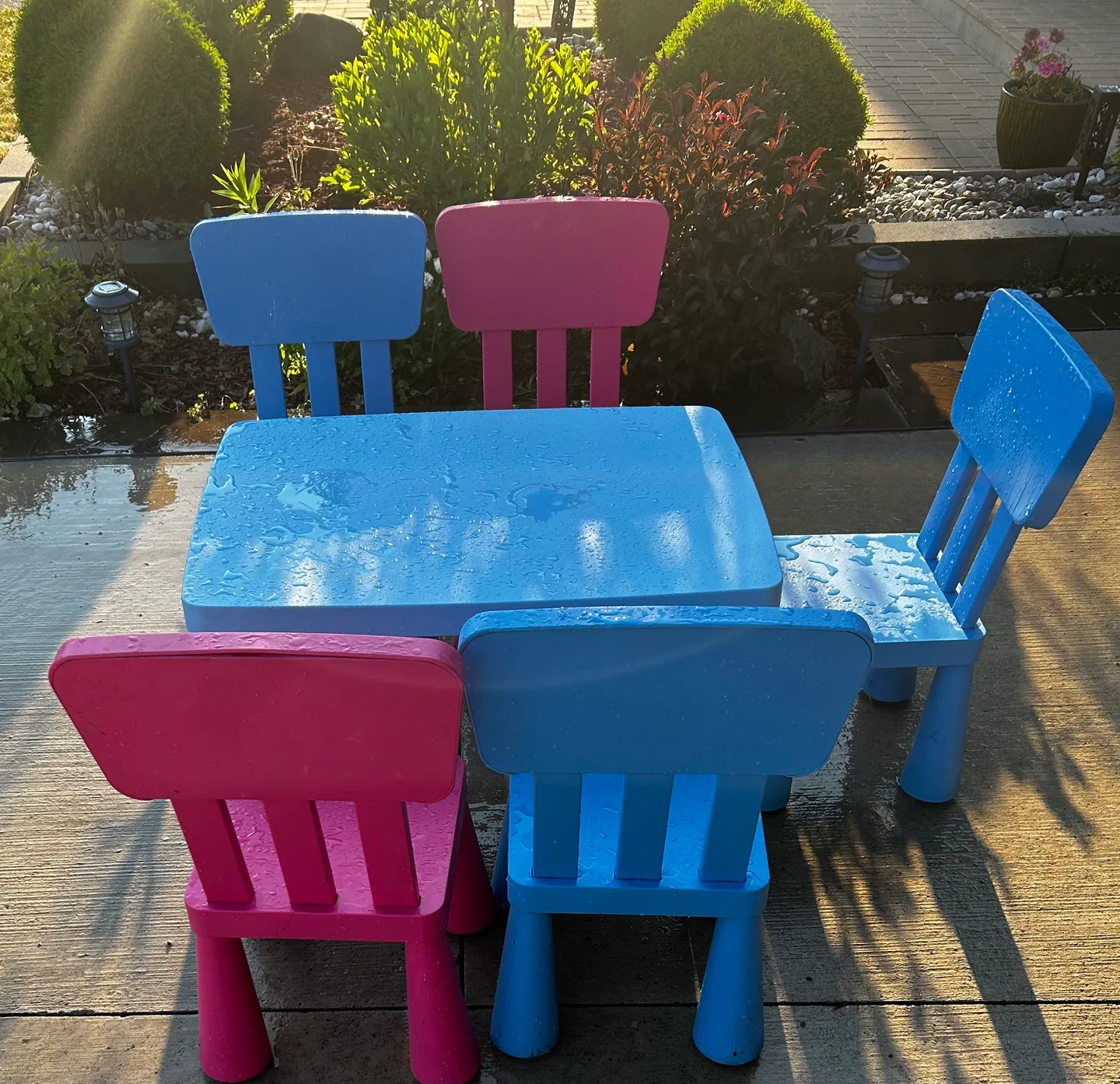 IKEA Lätt Children's Table with 4 Chairs - Blue & Pink thumbnail