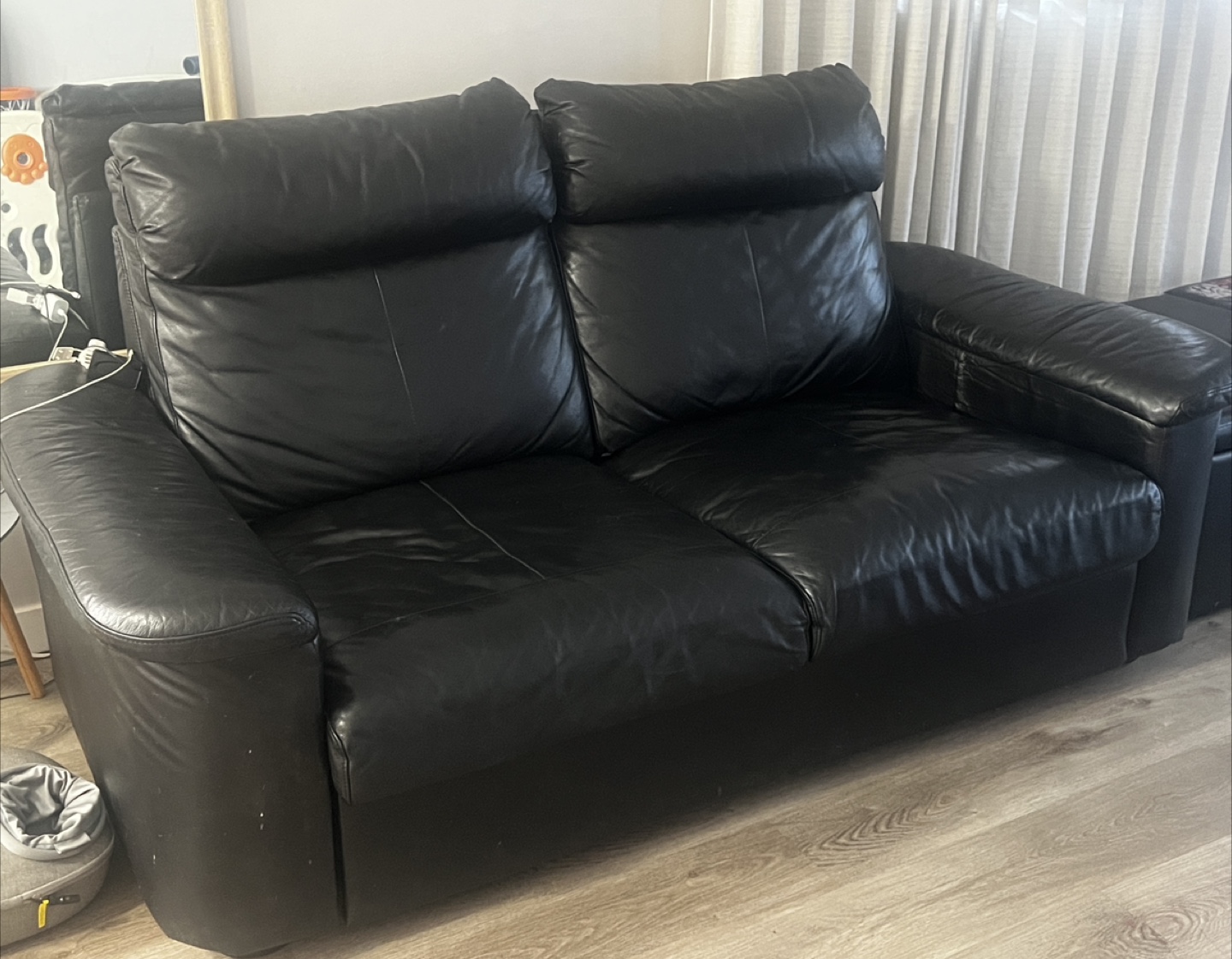 Black Leather Two-Seat Sofa