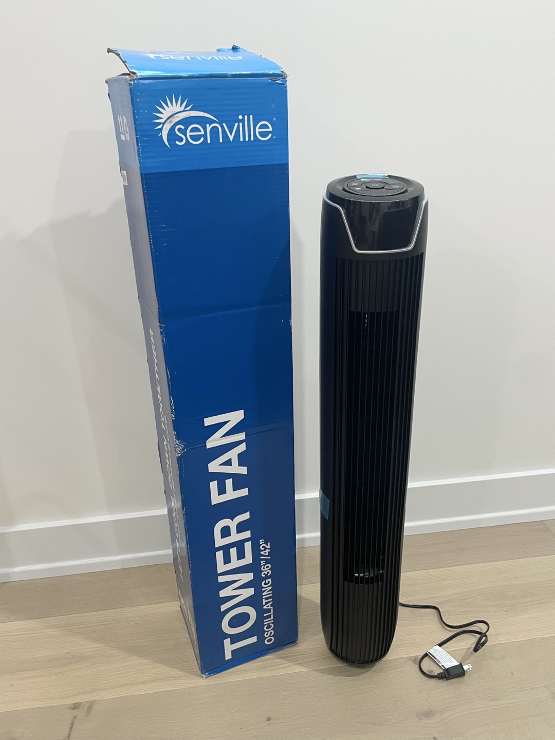 Senville 42" Oscillating Tower Fan w Remote, Black. New!
