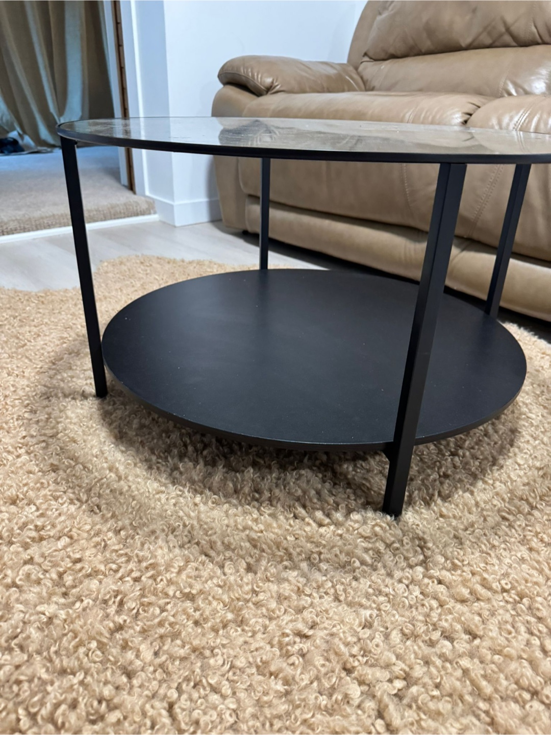 Round Black Glass Coffee Table - photo 2