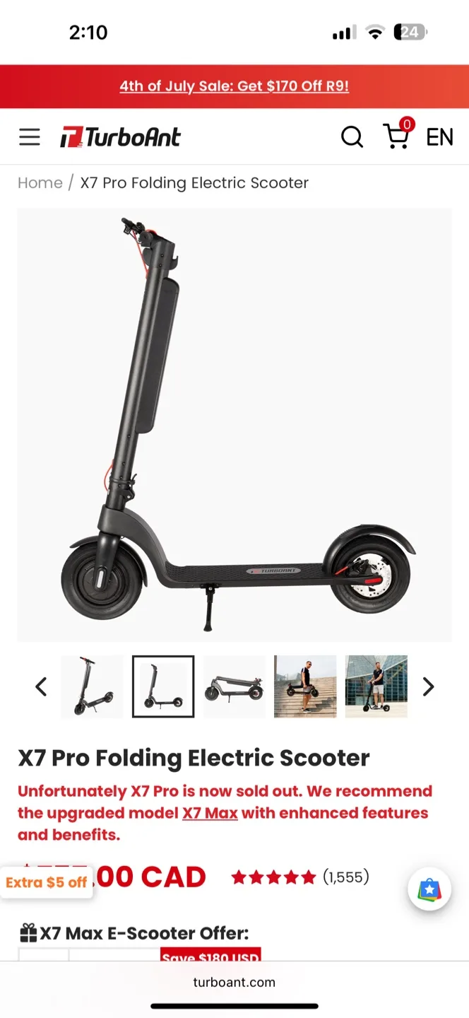 TurboAnt X7 Pro Folding Electric Scooter thumbnail