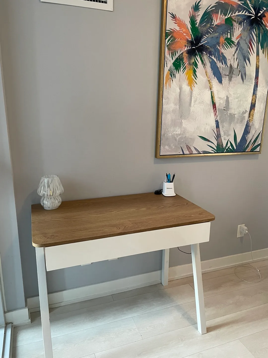Wood and White Desk with Drawer thumbnail