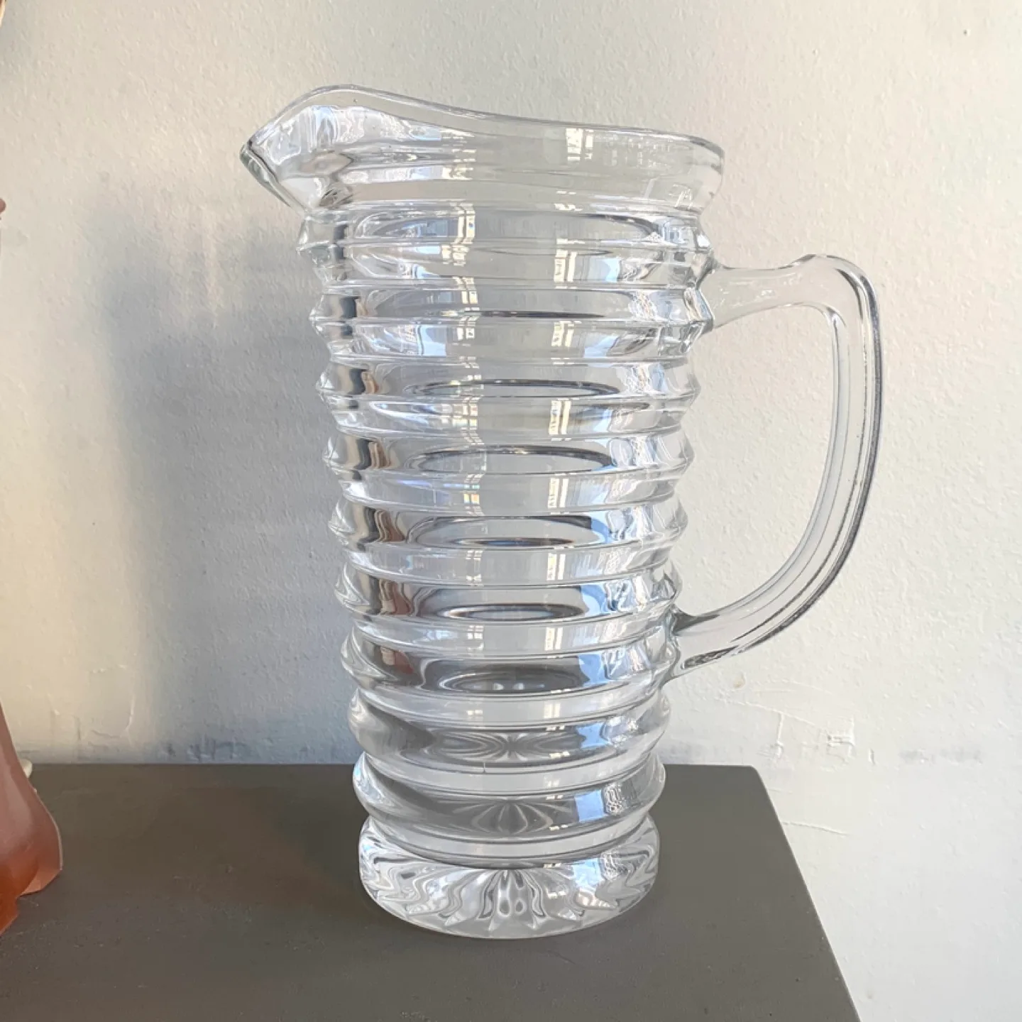 Clear Glass Ribbed Pitcher - thick glass thumbnail