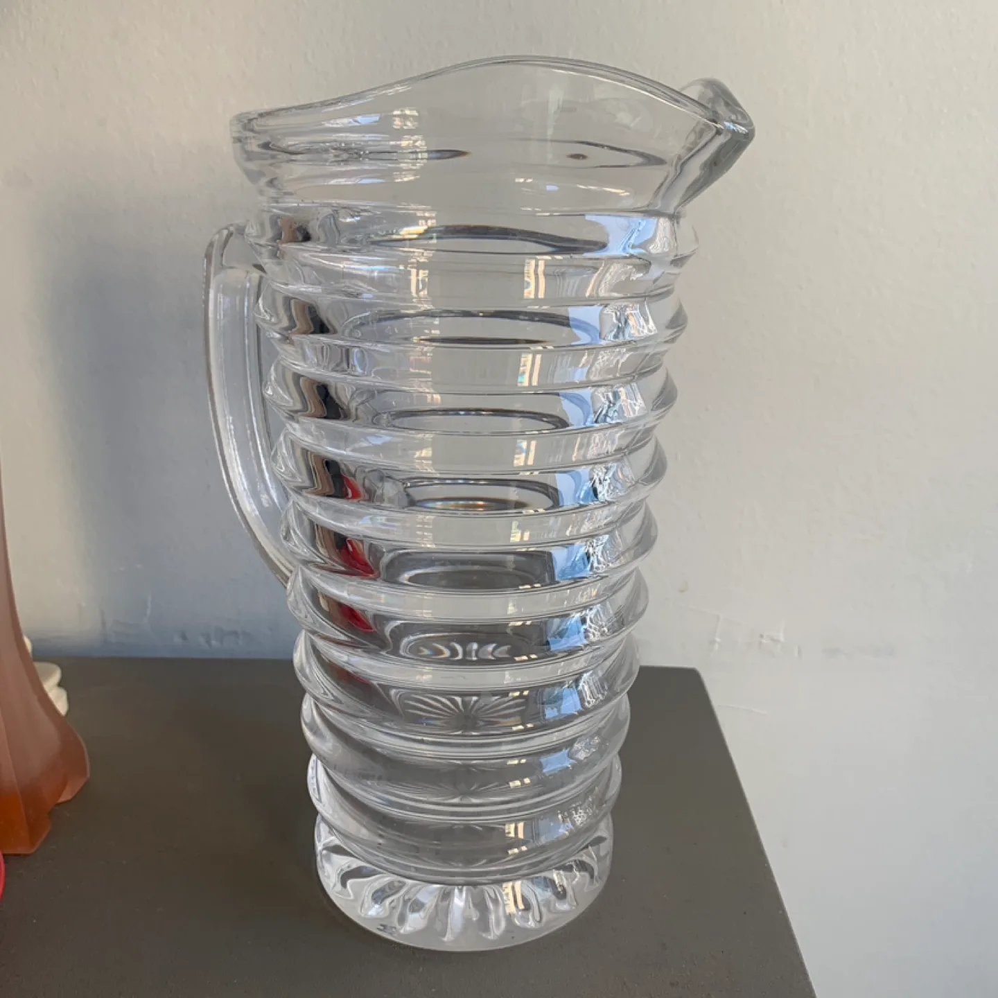 Clear Glass Ribbed Pitcher - thick glass image indicator(2)