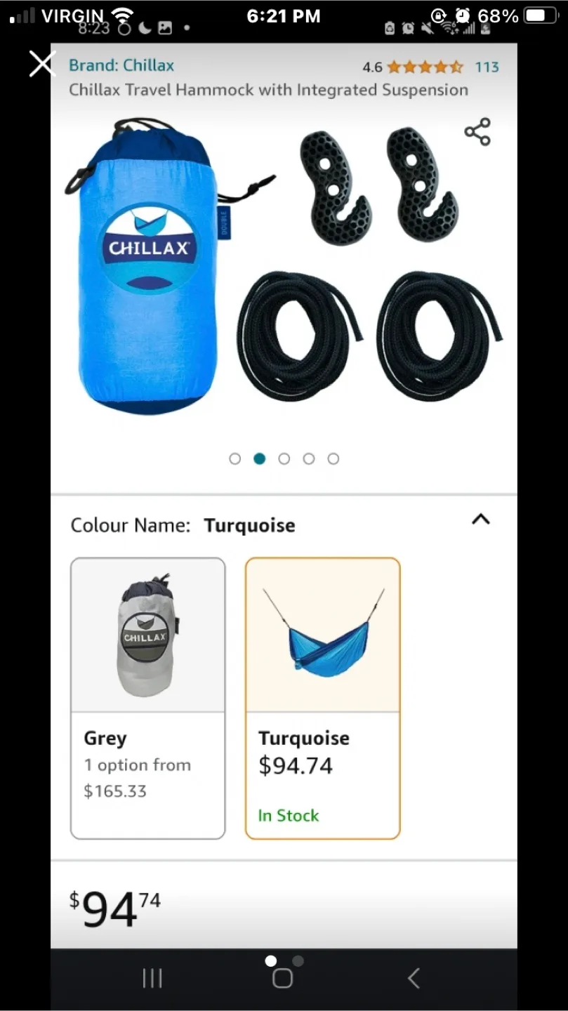 Chillax Travel Hammock (New, in Turquoise) thumbnail