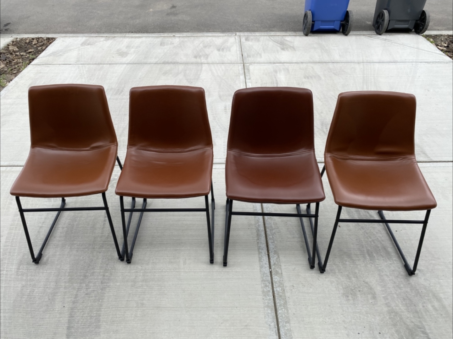 Set of 4 Brown Leather Dining Chairs