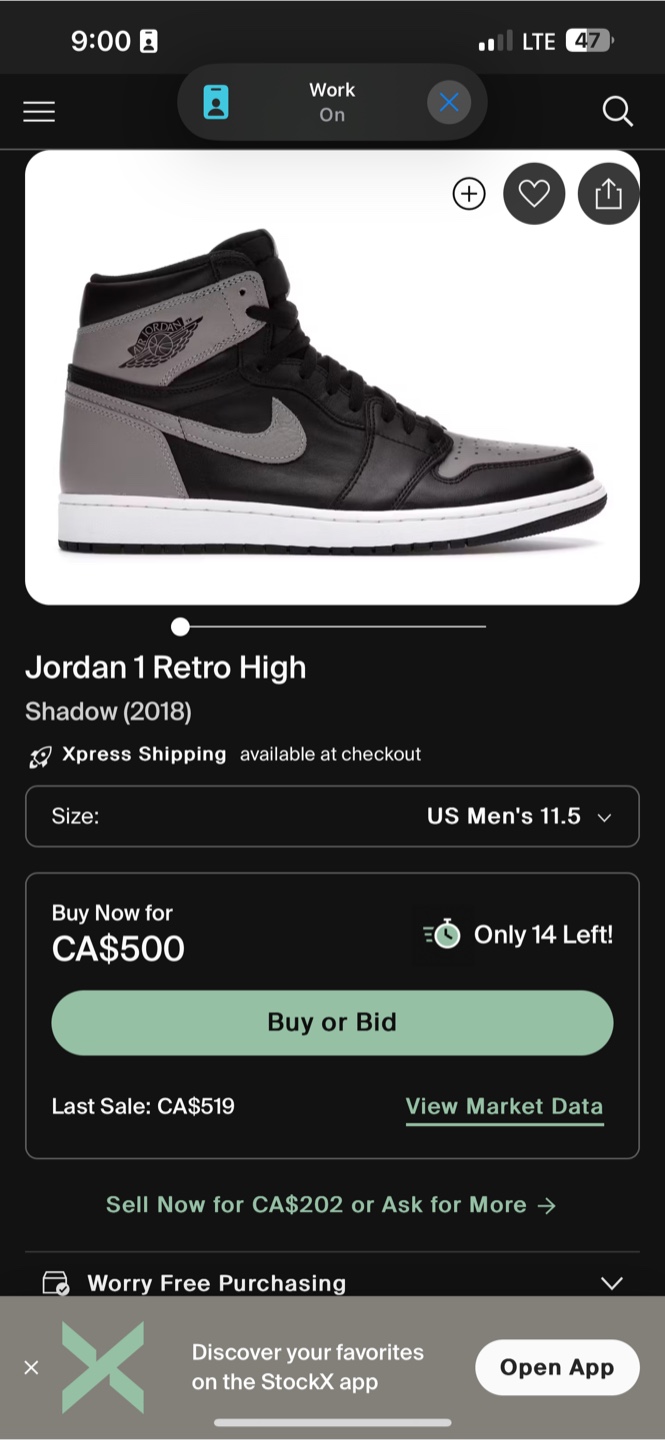 Jordan shadow 1, US size 10.5