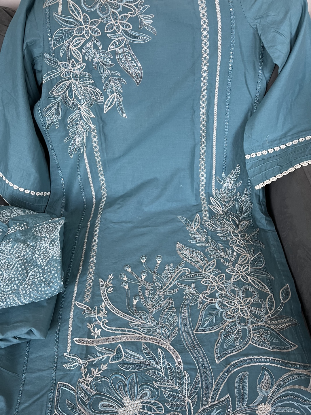 Teal Embroidered 3-Piece Suit - photo 2