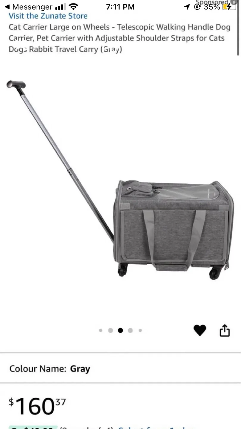 Cat/Dog Carrier on Wheels - Gray thumbnail