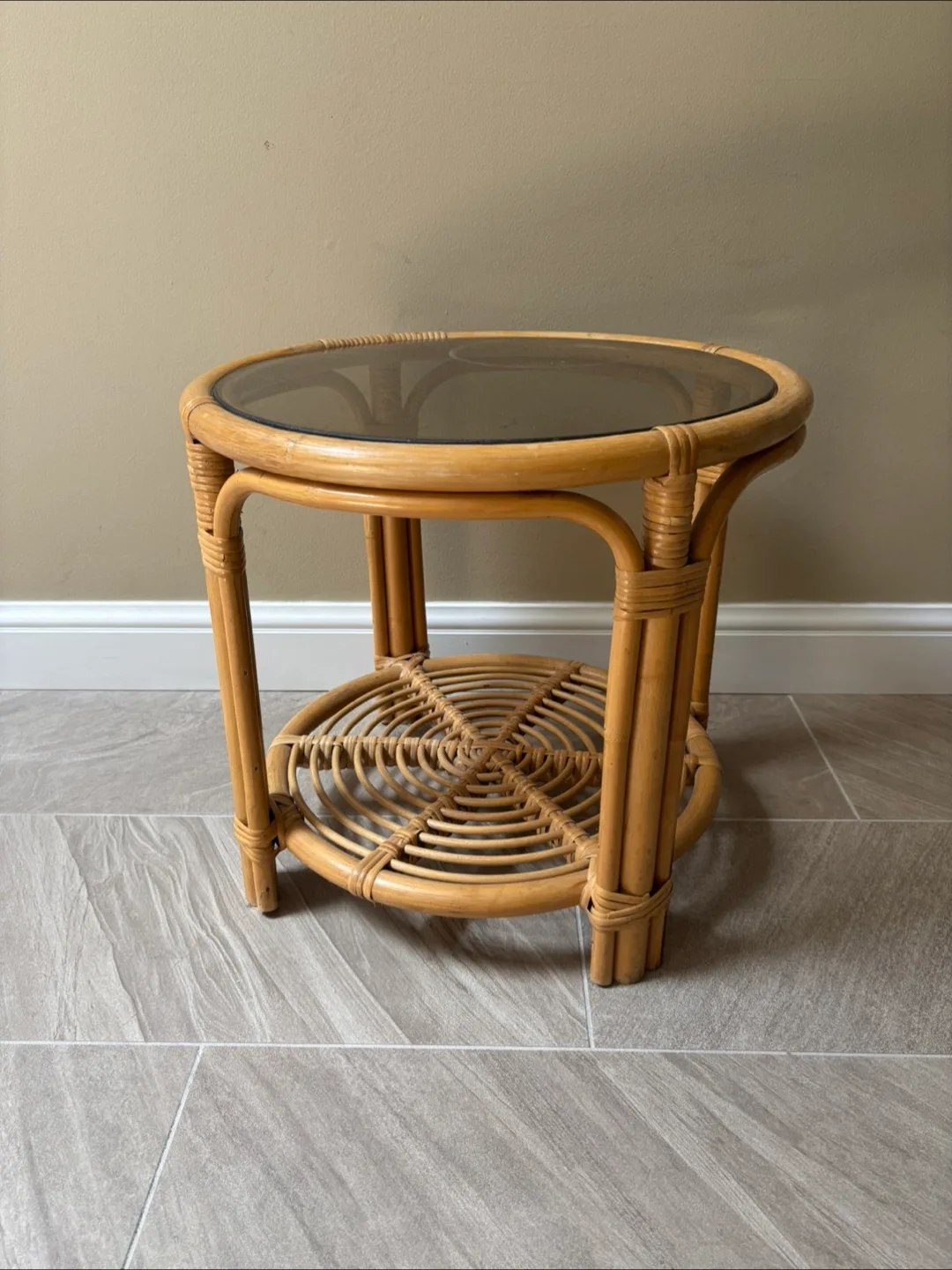 🇨🇦Rattan Side Table with Glass Top thumbnail