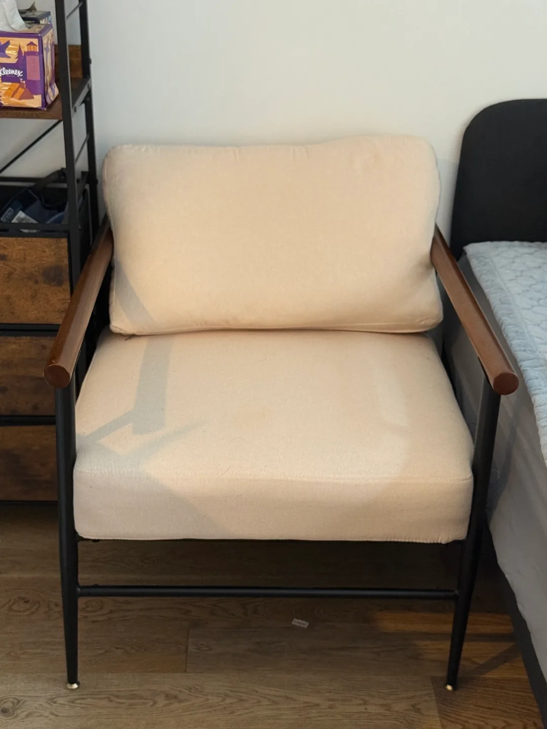 Beige Armchair with Wood Accents thumbnail