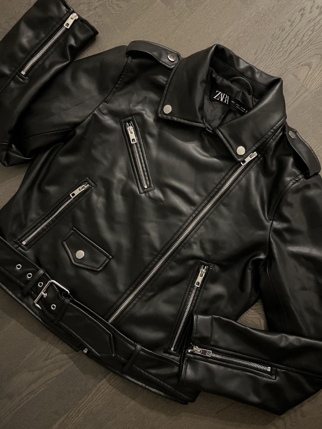 Zara Black Faux Leather Biker Jacket - photo 2