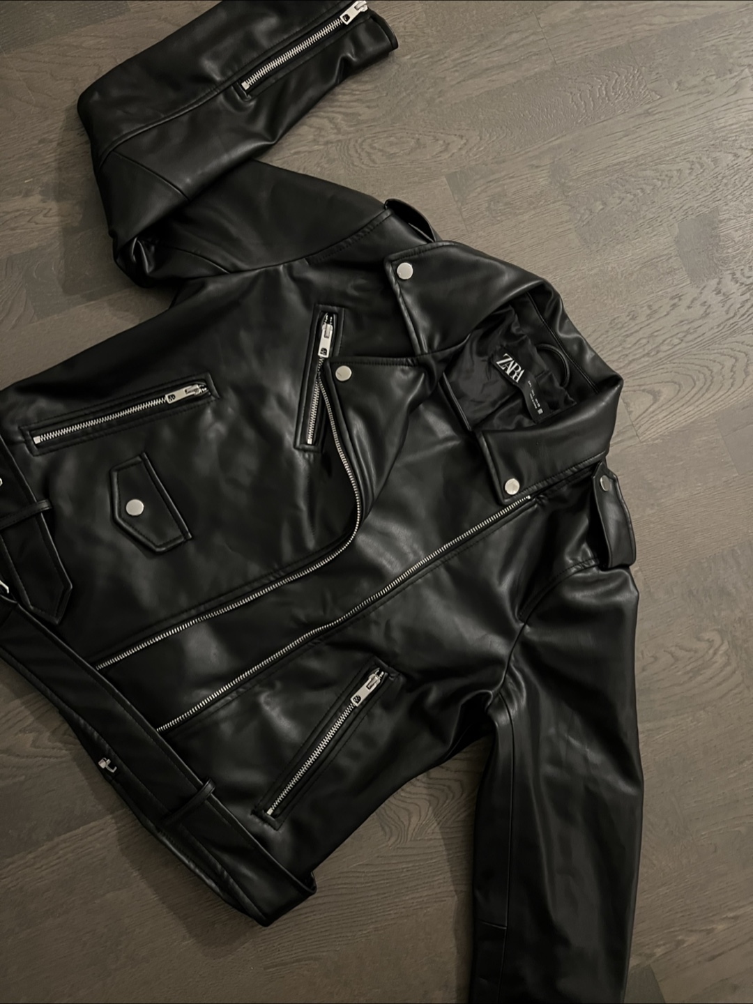 Zara Black Faux Leather Biker Jacket