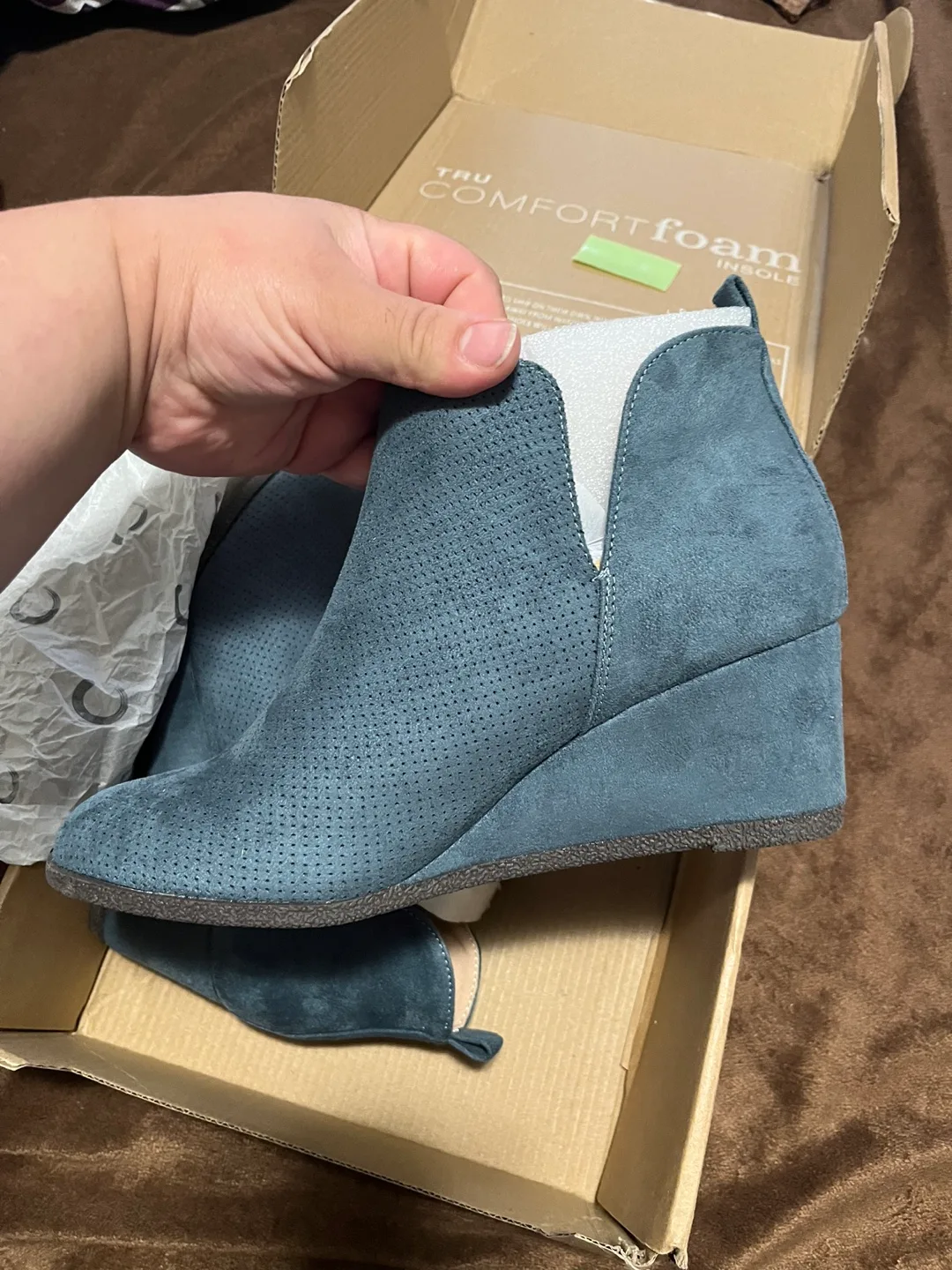 Cloudwalkers Blue Suede Wedge Booties - Size 9 thumbnail