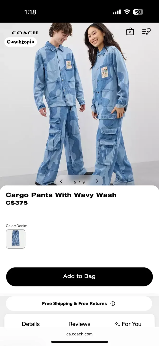 Coach Denim Cargo Pants With Wavy Wash size L thumbnail