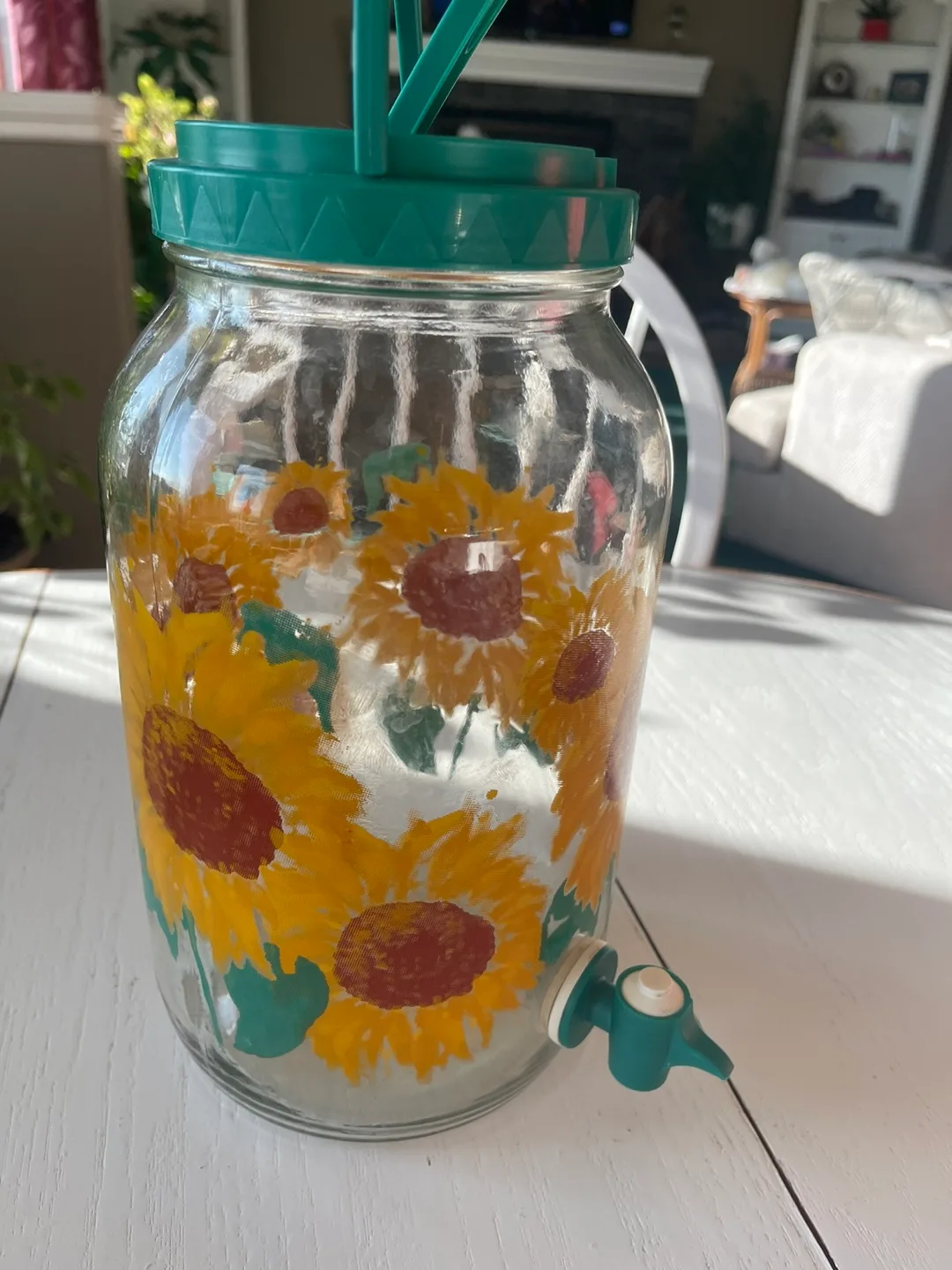 Glass Drink Dispenser with Sunflowers thumbnail