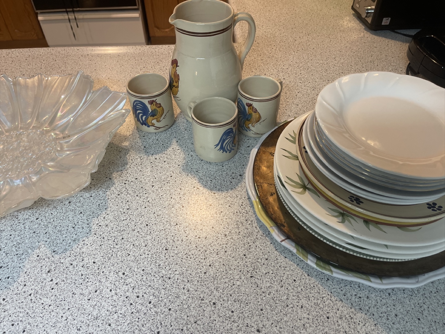 Rooster Pitcher and Mug Set and assorted plates