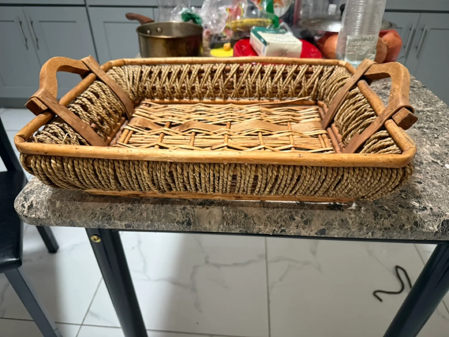 Williams Sonoma Woven Jute and Wicker Basket with Handles thumbnail