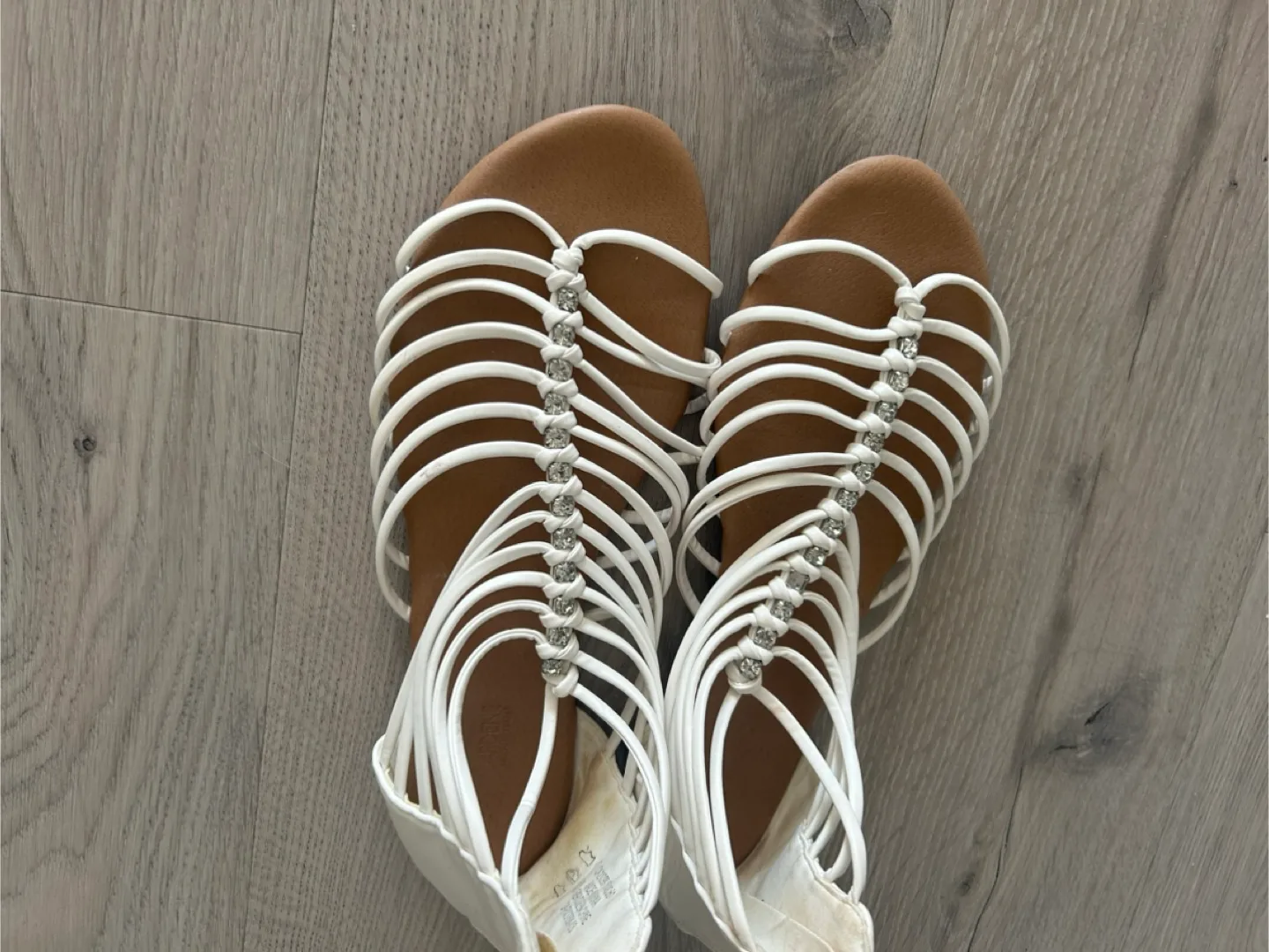 White Strappy Sandals with rhinestones thumbnail