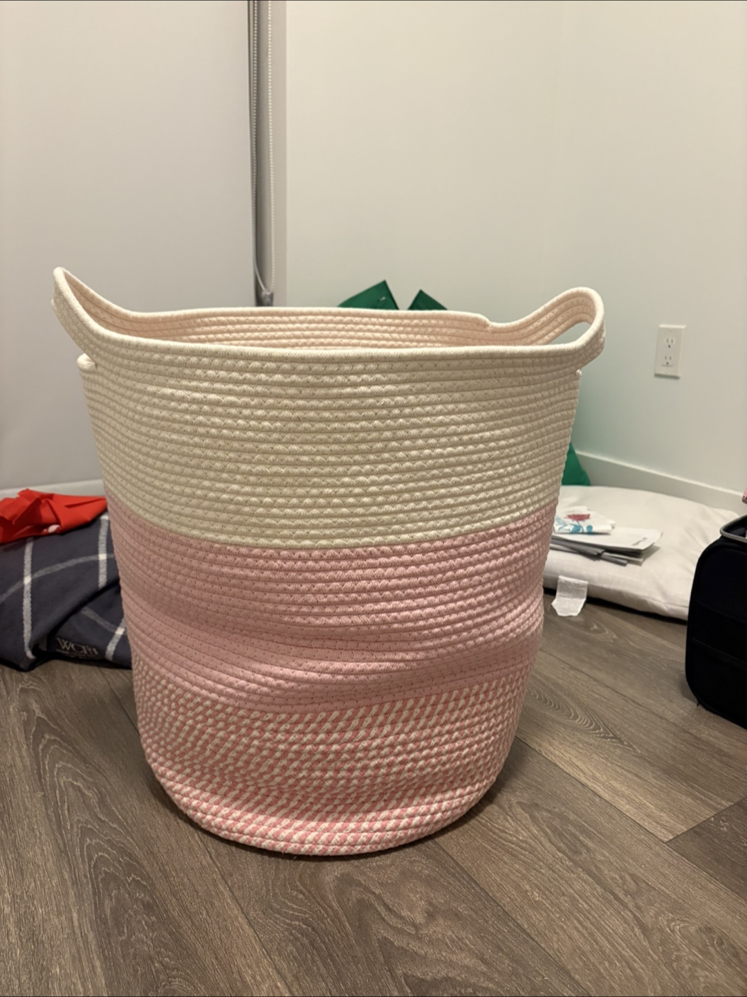 Cotton Rope Basket - White & Pink
