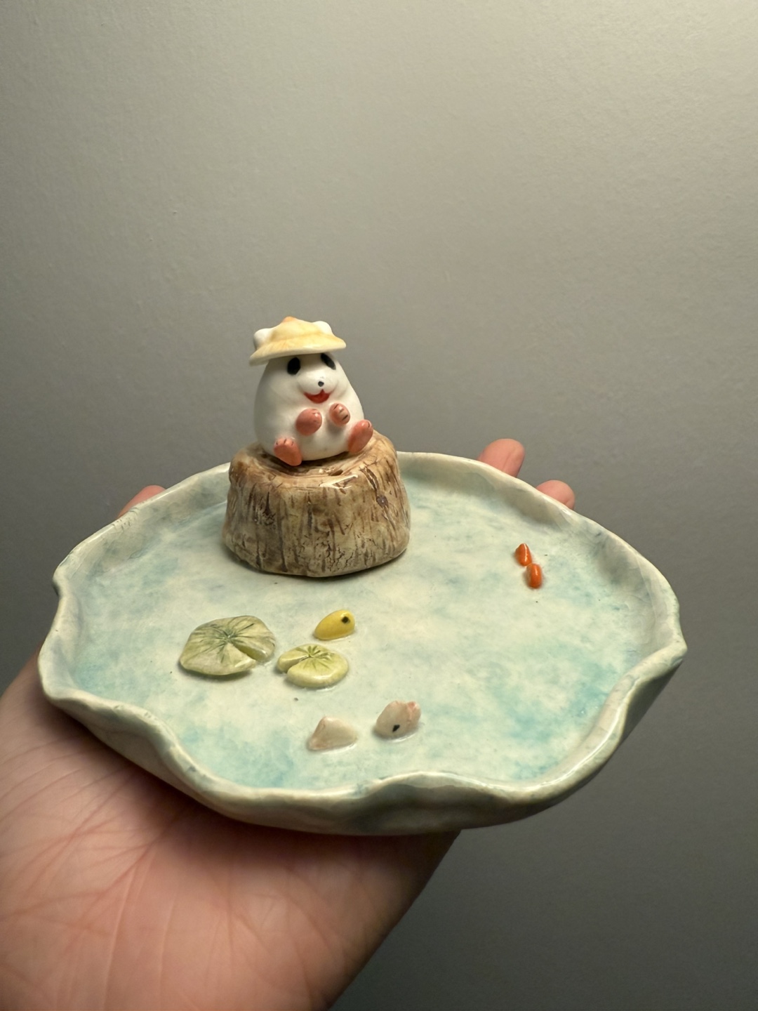Handmade hamster ceramic jewelry plate