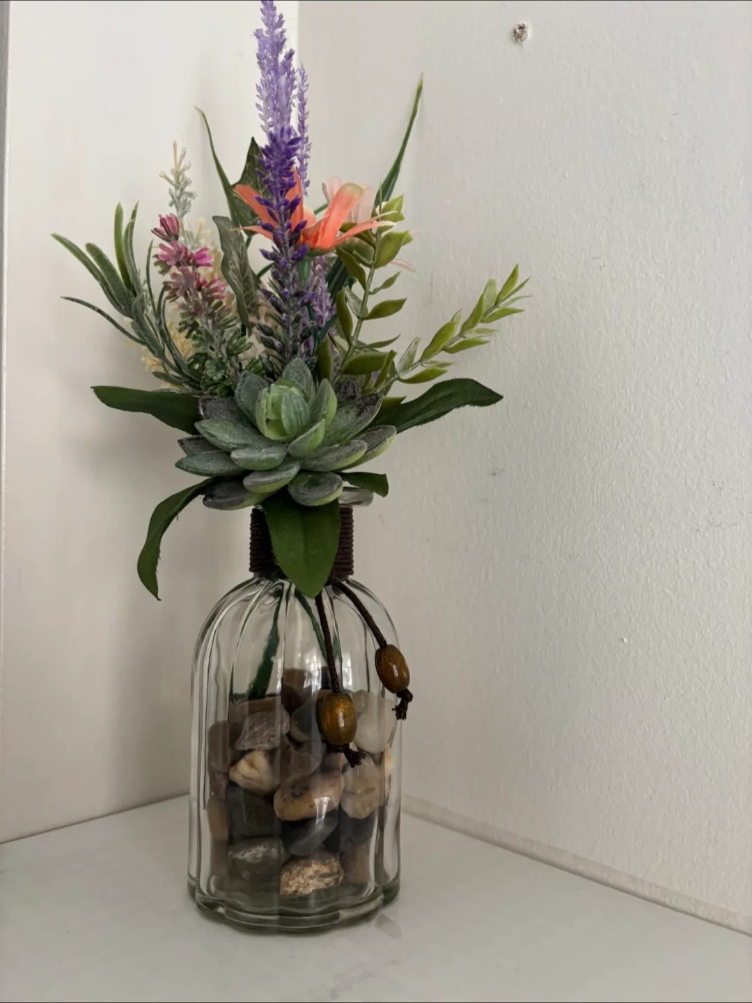 Artificial Floral Arrangement in Glass Vase thumbnail