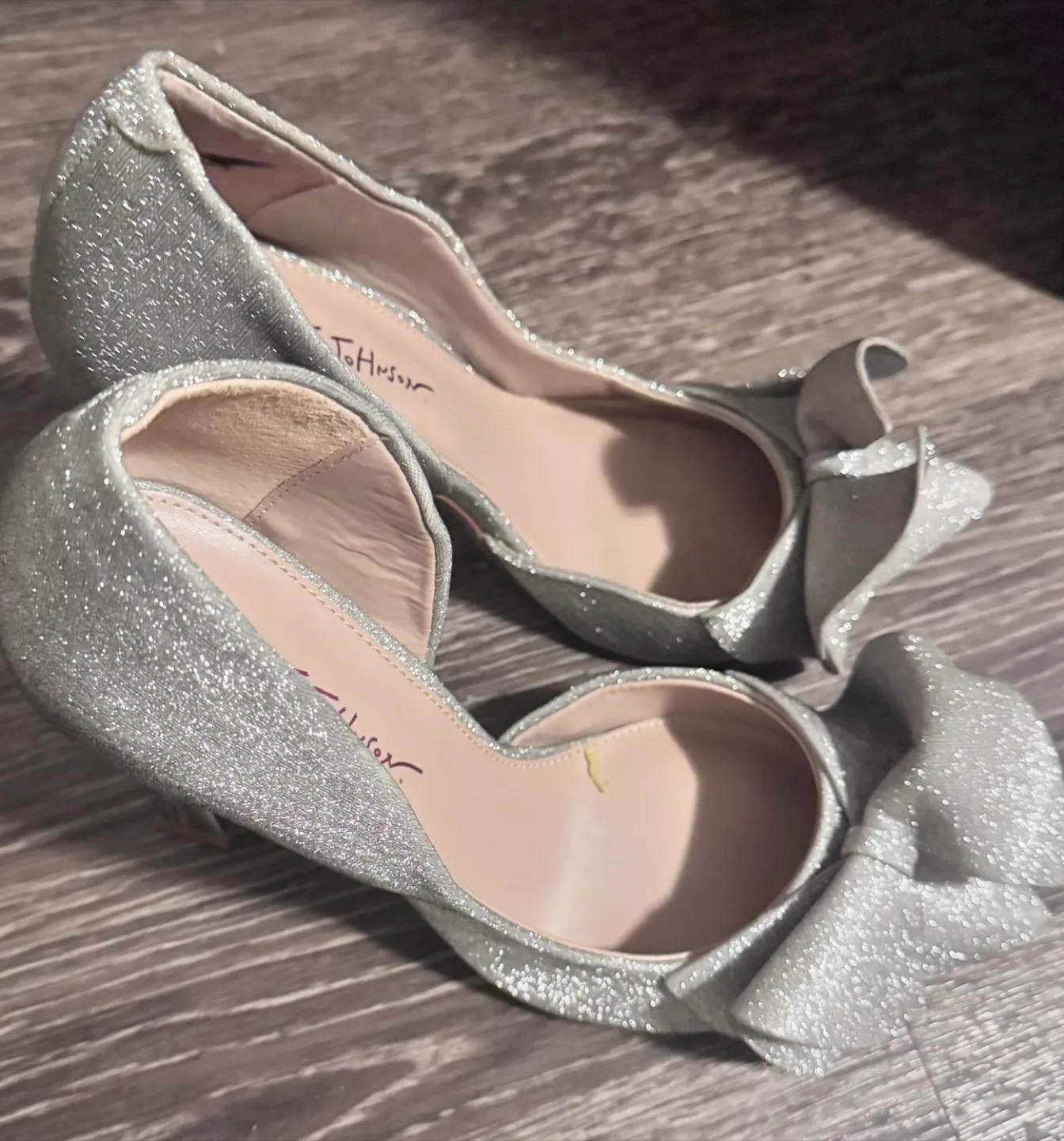 Betsey Johnson Silver Glitter Heels Size 8 thumbnail