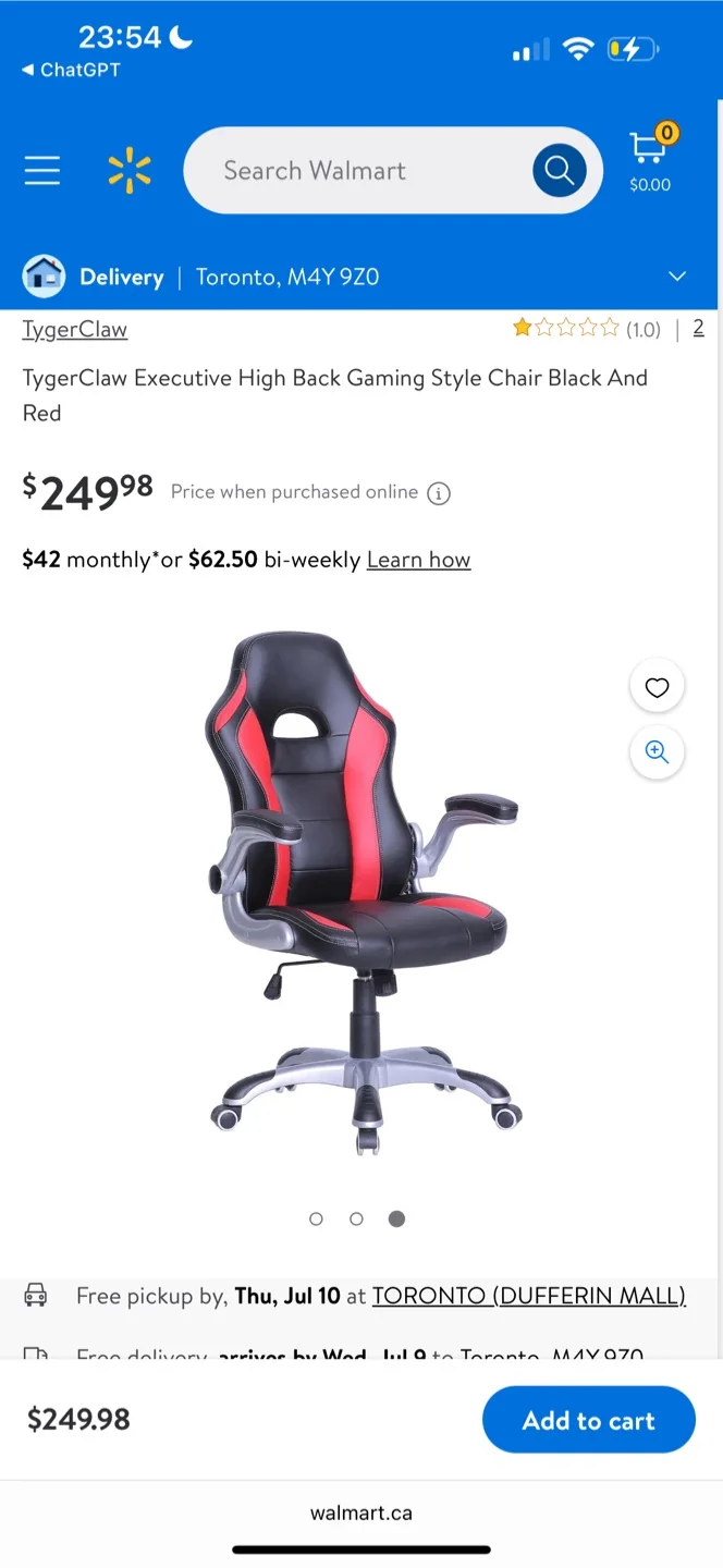TygerClaw Executive Gaming Chair - Black & Red thumbnail