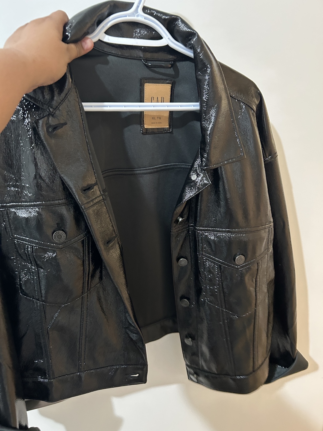 Women’s GAP Black Faux Patent Leather Jacket - XL - photo 3