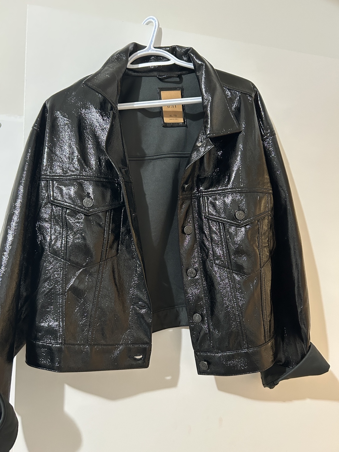 Women’s GAP Black Faux Patent Leather Jacket - XL