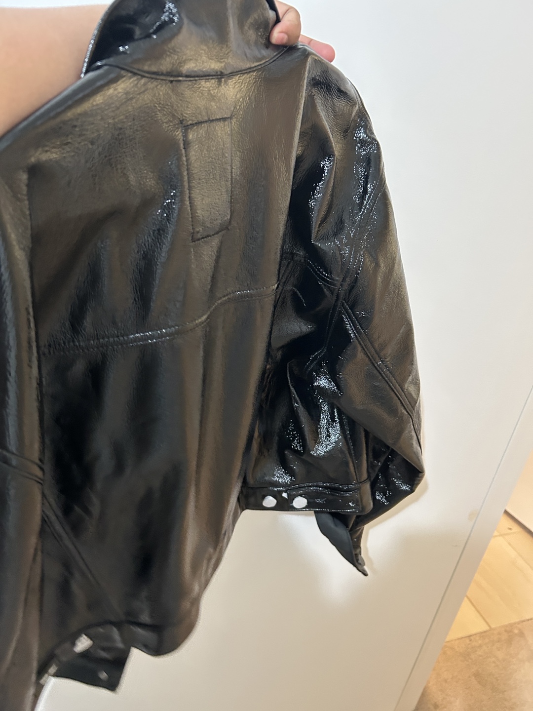 Women’s GAP Black Faux Patent Leather Jacket - XL - photo 4