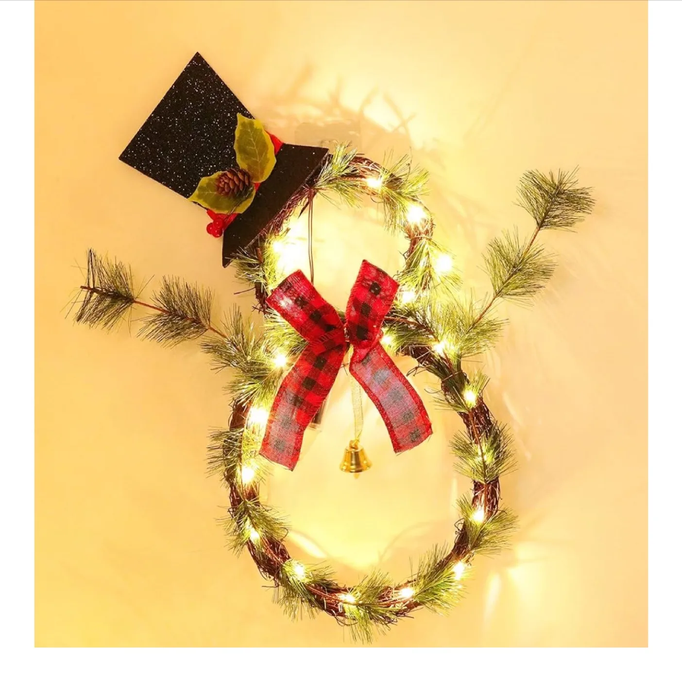 Snowman Christmas Wreath with Lights thumbnail