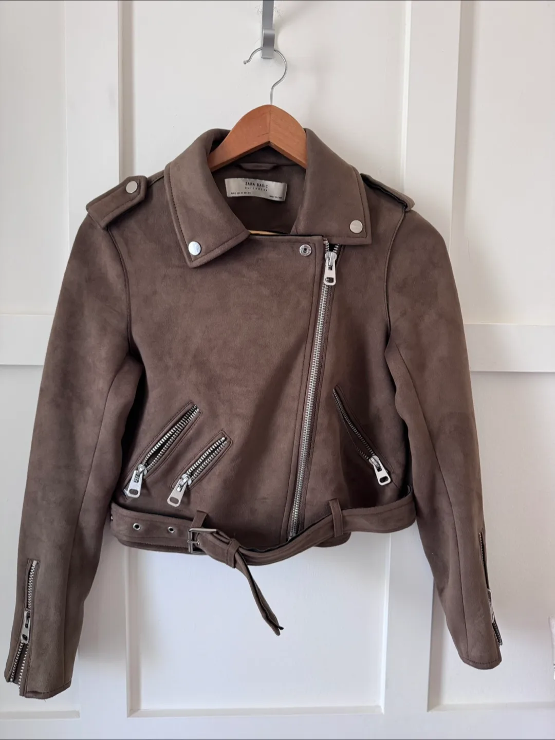 Zara Basic Brown Suede Biker Jacket - Size XS thumbnail
