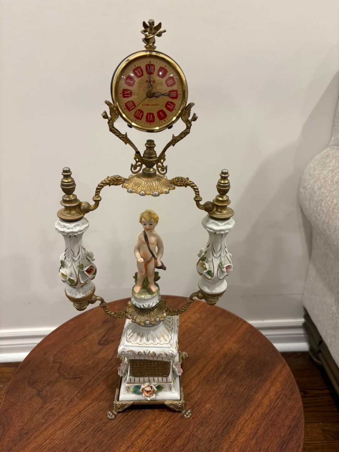 Vintage Enesco Art Clock with Cupid Figurine thumbnail