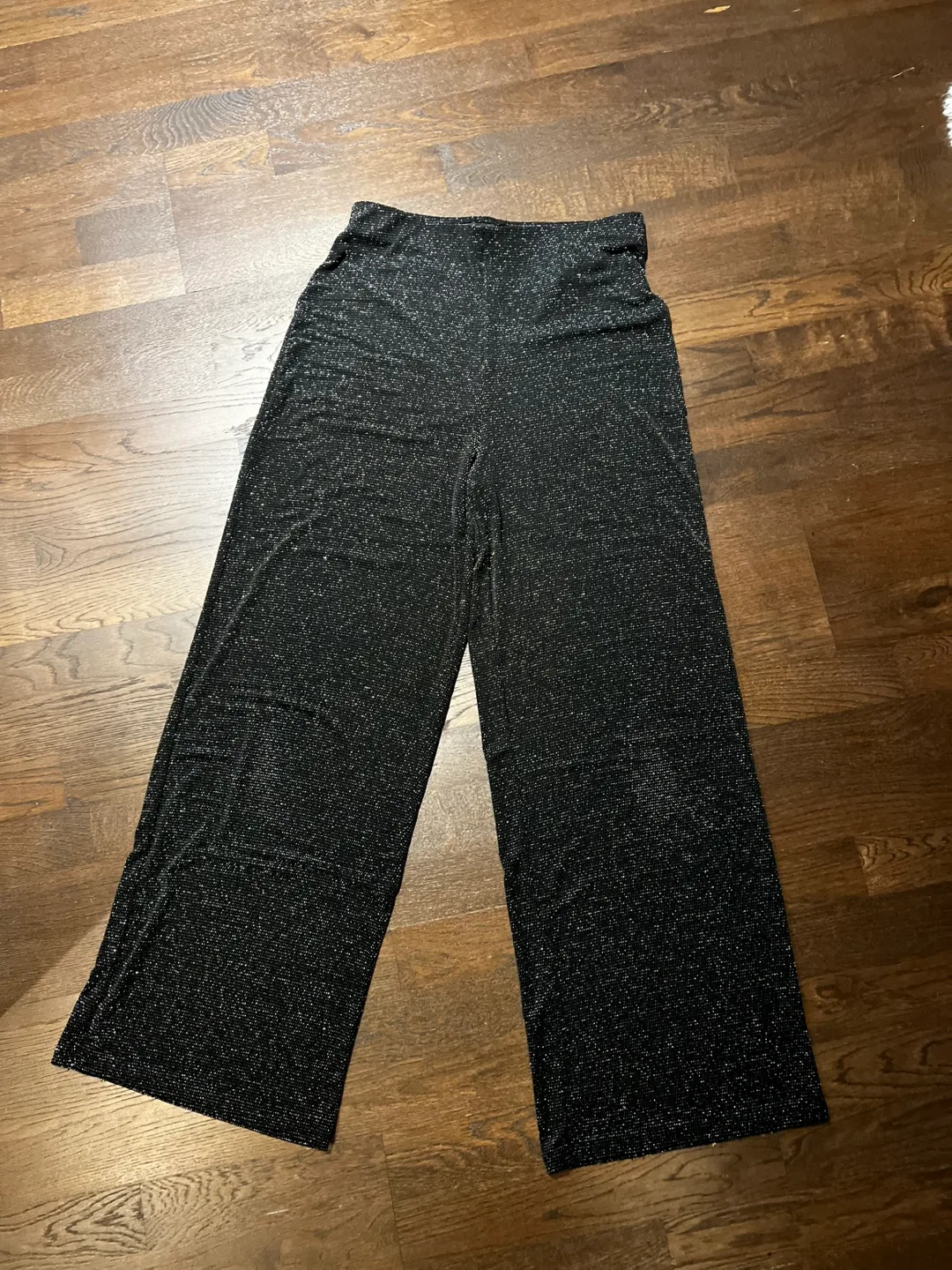 H&M Black Glitter Wide Leg Pants - Size S thumbnail