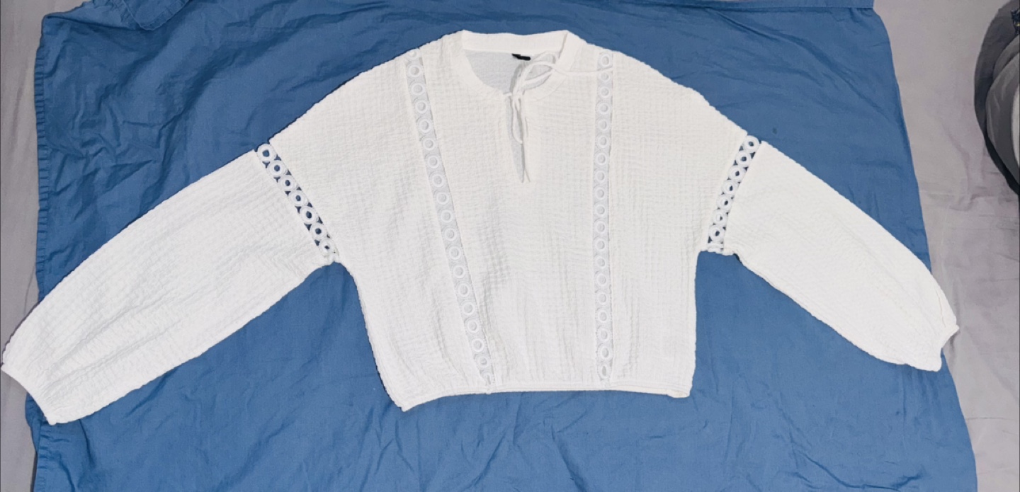 White Crochet Trim Top